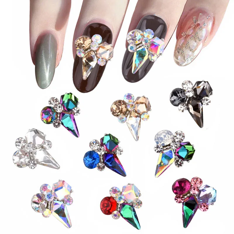 

10pcs New Crystal Glass gem Bright Rhinestone Alloy Nail Art Decorations Glitter DIY 3D Nail Jewelry Pendant QB064-073