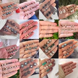 New Crystal Geometric Stud Earrings For Women Stone owl Snake Moon shell Vintage Earring Girls Boho Jewelry Gift