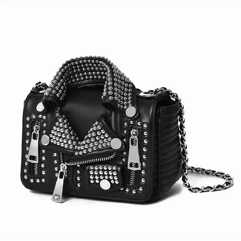 

Ameiliyar Designers Women Leather Bags Handicraft Rivet Jacket Punk Style Messenger Bags Shoulder Crossbody Bag Gold Silver