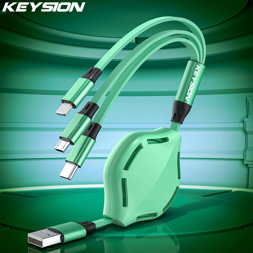 KEYSION 3in1 USB Cable For iPhone Type-C Charger Charging Micro USB C Telescopic Extension Mobile Phone Cable For Huawei Xiaomi