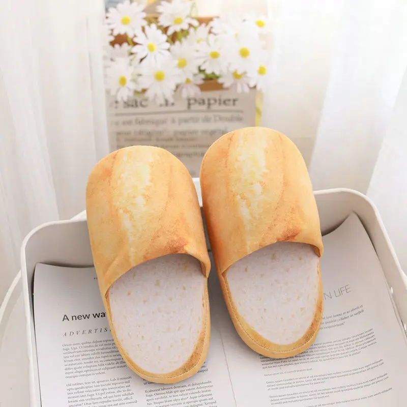 Lifelike Baked Bread Heeled Slippers Plush Stuffed Food Slippers Indoor Floor Big Kids Boys Girls Adults Winter Warm Shoes