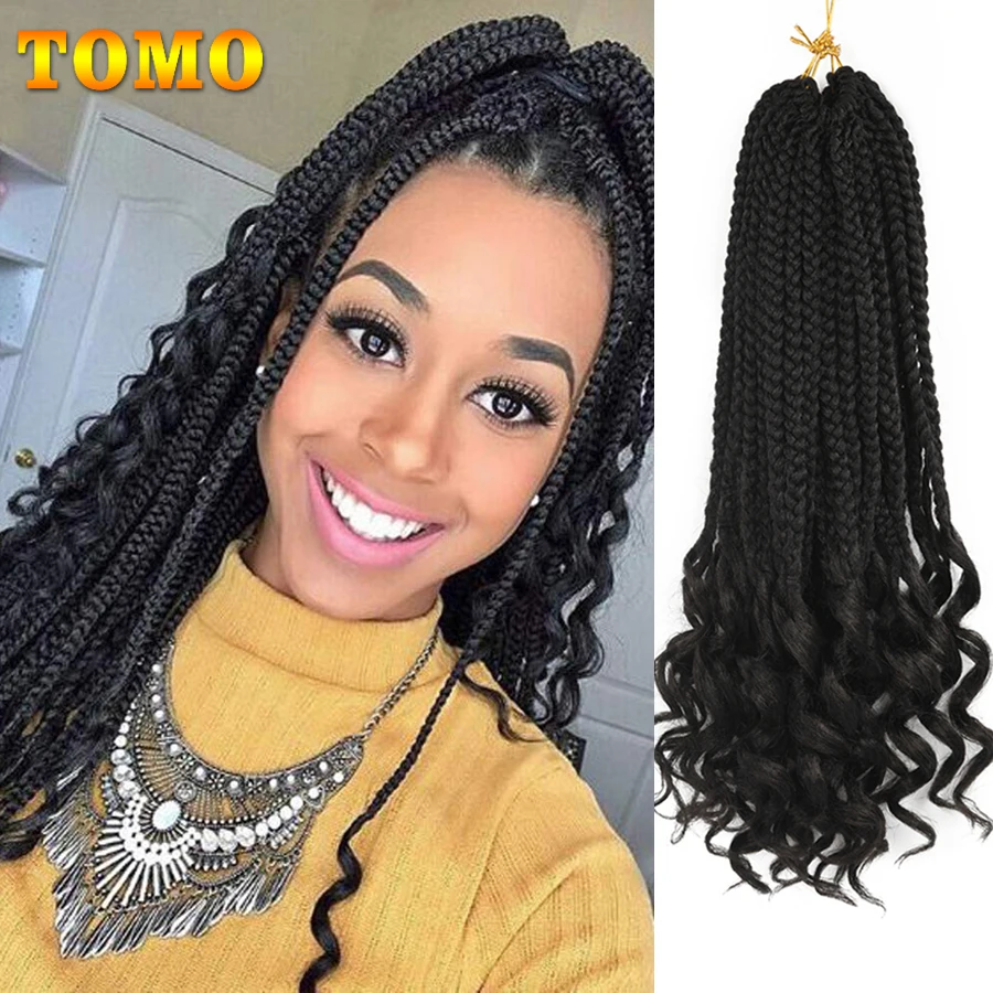 TOMO Goddess Box Braids Crochet Hair 14 18 24Inch Wavy Crochet Box Braids With Curly Ends Synthetic Box Braiding Hair Extensions