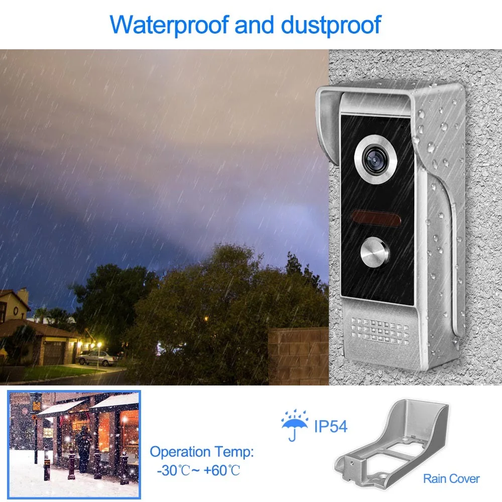 Wired Video Doorbell Intercom System 7 inch Color Monitor Panel with Night Vision Video Camera Door Phone Two-way Audio Home Use