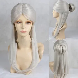 Long Straight Silvery Gray Costume Wigs Synthetic Hair Wig for Women Cosplay Ciri