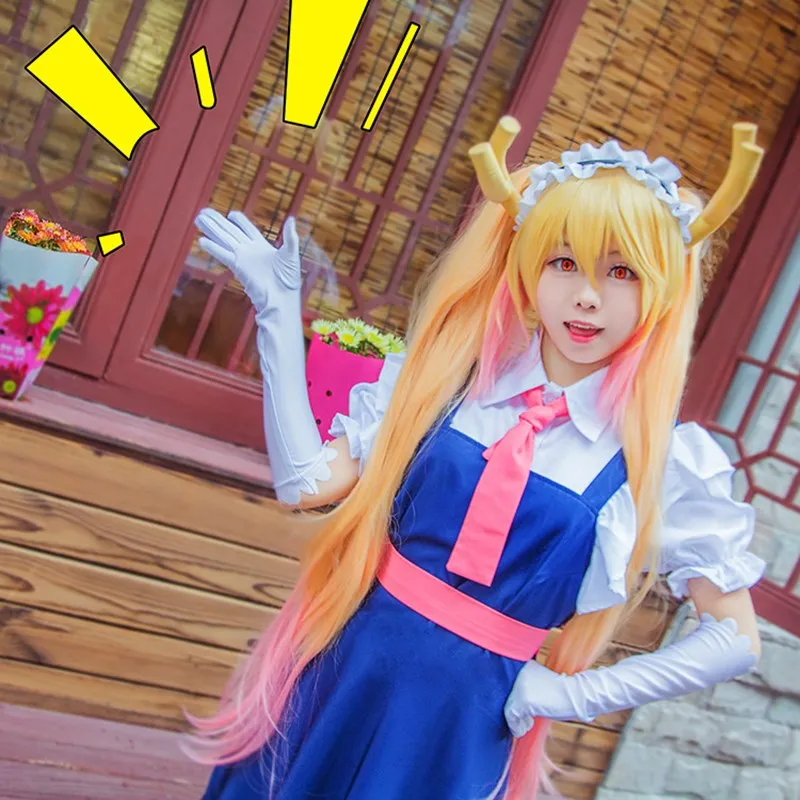 New Anime Miss Kobayashi\'s Dragon Maid Tohru Cosplay Costume For Women Lacauch Kobayashi Holiday Party Maid Uniforms Costume Wig