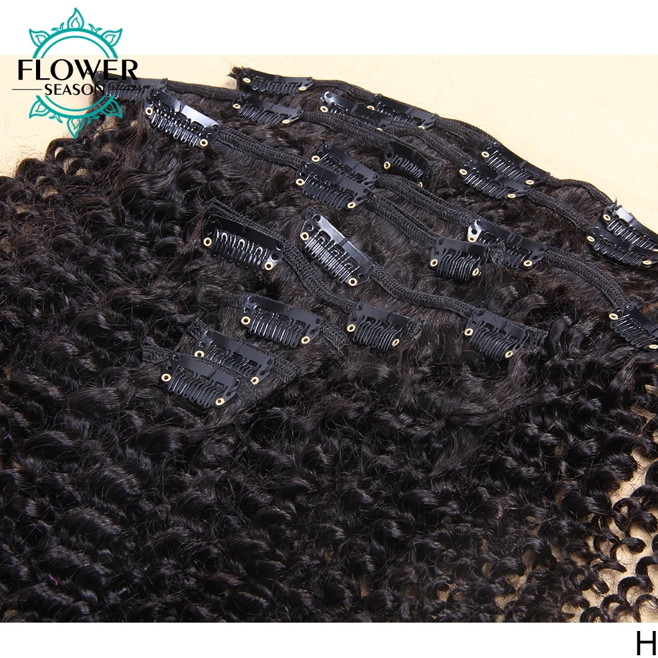 Clips de pelo humano Afro rizado, extensiones de cabello brasileño Remy, 100 g/Set, Color Natural, temporada de flores