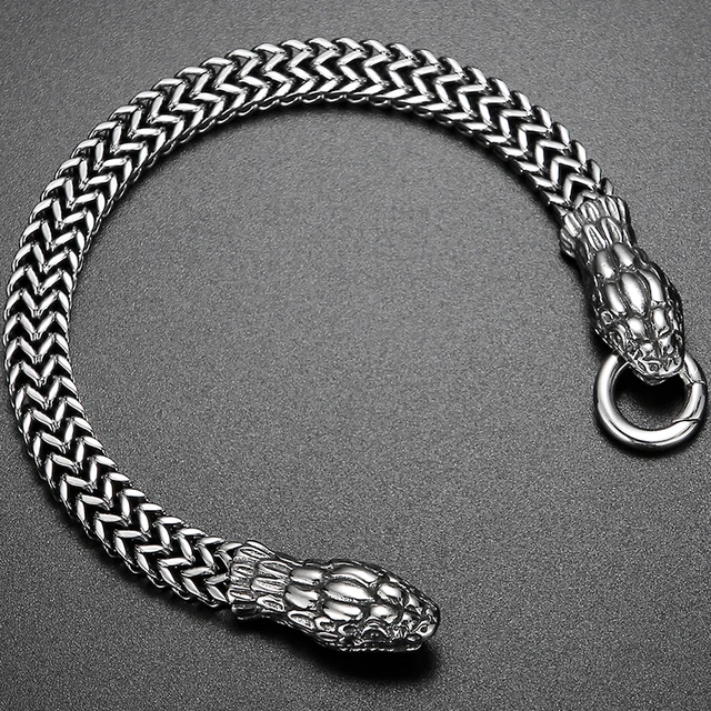 Punk Double Snake Head Man Bracelet Male 316l Stainless Steel Link Chain Mens Boys On Hand Bracelets Jewelry Gifts For Boyfriend Bracelets AliExpress