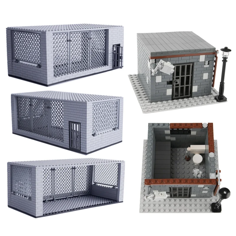 MOC City Accessories Prison Building Blocks Military Cell Ward Animal Cage House Room Model Bricks Set Toys for Children D272