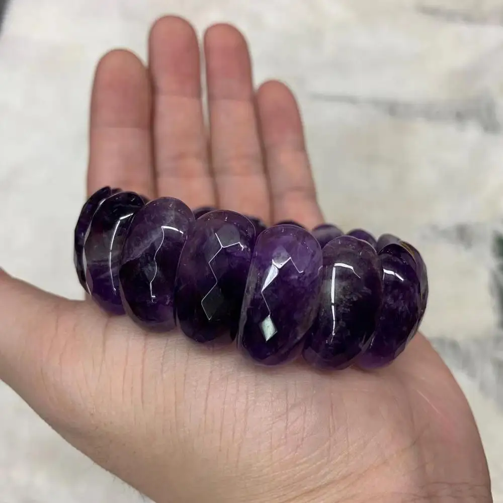 Natural Amethyst Stone Beads Bracelet Energy Stone Bangle Gemstone Jewelry For Woman Birthstone For Aquarius For Gift