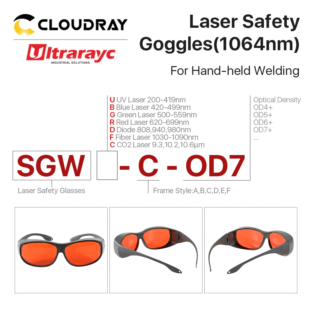 Ultrarayc-gafas de seguridad láser 1064nm, 190-540nm OD3 + y 800-1100nm OD7 +, gafas protectoras para soldadura de mano de fibra óptica