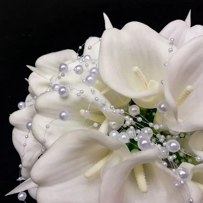 Round Bridal Bouquet White Calla Lily with Artificial Pearl Wedding Flowers Decoration Mariage