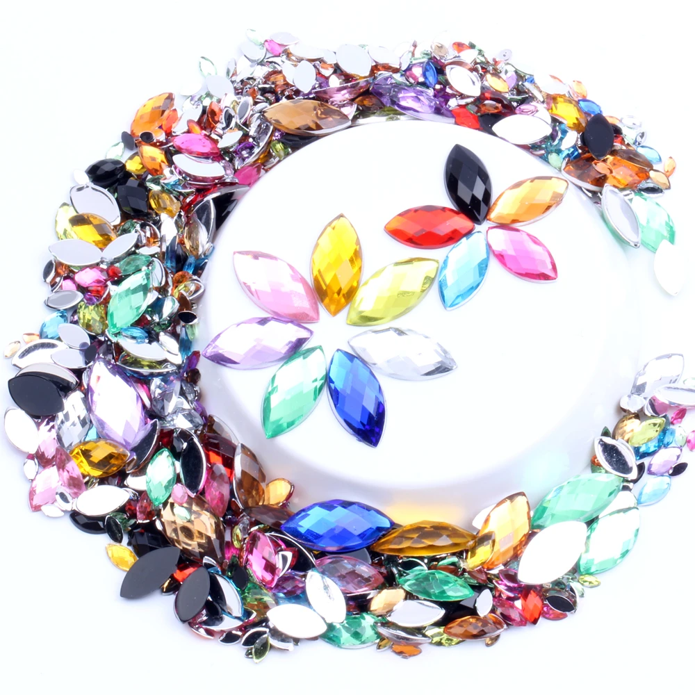 Acrylic Flat Back Rhinestone Many Sizes Many Colors Marquise Earth Facets Glue On Beads Dress DIY Jewelry Nails Art Charms