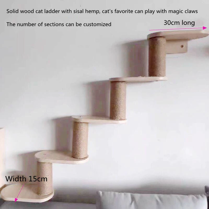 

Wall-Mounted Cat Climbing Frame, Solid Wood, Cat Nest, Jumping Platform, Scratching Pole, Ladder, Space