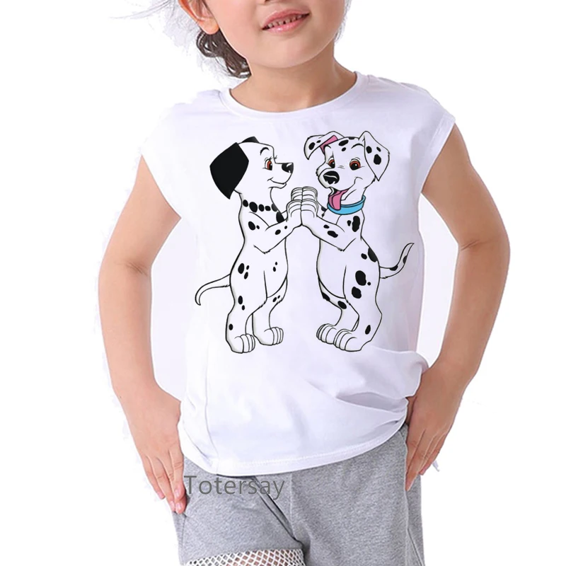 T-shirt blanc imprimé de chiens drôles pour filles, vêtements pour enfants, harajuku kawaii, été, streetwear