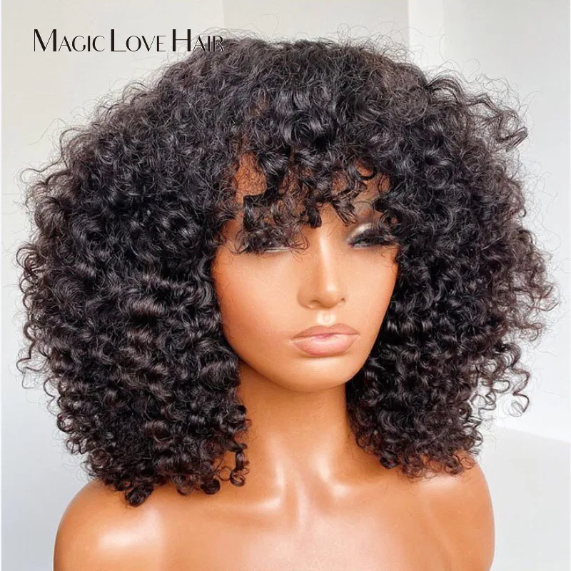 

Magic Love Hair Bob Curly Wig Short Human Hair Bangs Lace Front Human Hair Wigs For Women Brazilian Remy Wigs Pre Plucked