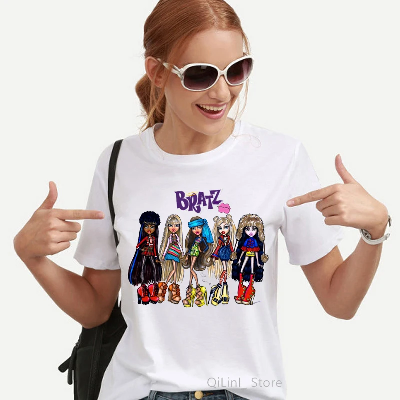 

Female T-shirt y2k Vintage T-shirt Street goth T-shirt Harajuku White Women Short Sleeve Tee Tops BRATZ Print roupas femininas