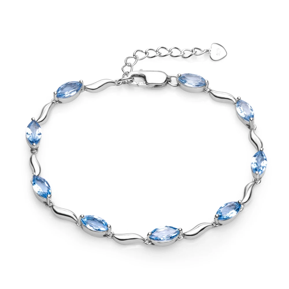 

GEM'S BALLET Marquise Shape 6.25Ct Natural Blue Topaz Tennis Bracelet 925 Sterling Silver Bracelet For Women Fine Jewelry