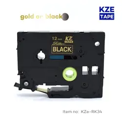 Ruban d'étiquettes en Satin TZe noir doré 12mm x 4m, ruban d'étiquettes pour imprimante Brother p-touch RK34 tze