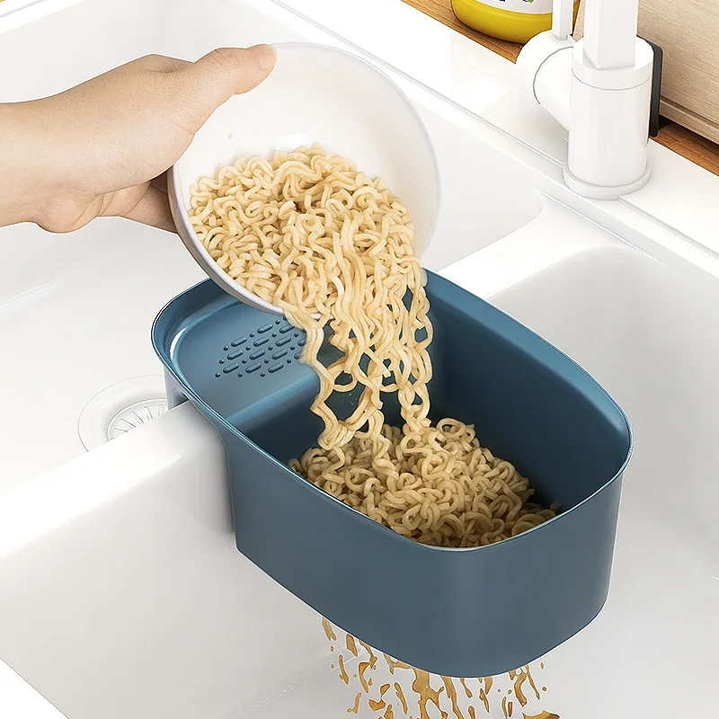 Sink Strainer Drainer Fruit and Vegetable Drain Basket Dry Wet Separation Kitchen Utensils Drain Basket Hanging Type Convenient