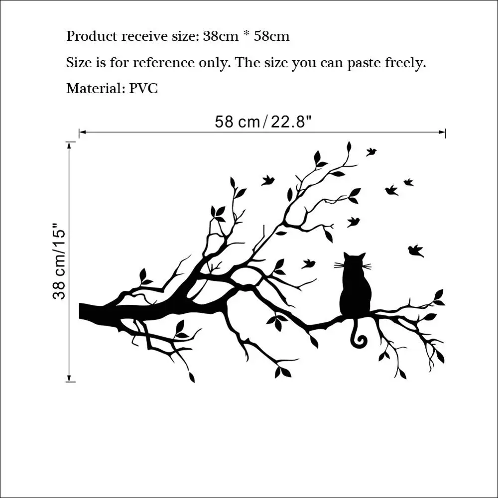 Cat On Tree Branch Wall Stickers Living Room Sofa Background Home Decoration Decals Bedroom Decor Animal Self-adhesive Wallpaper