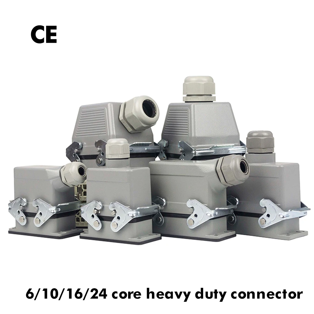 

Rectangle Heavy Duty Connector HDC-HE-6/16/20/24/32/48 Core Pins Aviation Industry Plug Socket Waterproof Connector 500V 16A