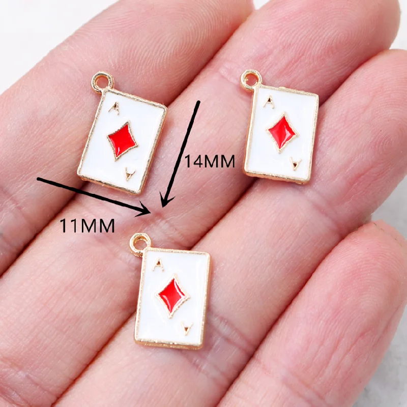 20pcs Mini Enamel Four Colors Playing Card*A *Pendant Pop Earrings Bracelet Accessories DIY Charms Jewelry Crafts Making 14*11mm