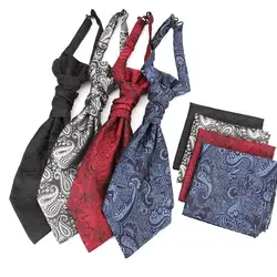 Linbaiway Men's Wedding Necktie Handkerchief Set Ascot Self Tie Neck Tie Gentleman Polyester Neck Tie Cravat Custom LOGO