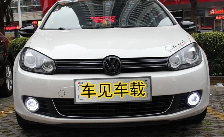 DRL COB angel eye ( 6 colors ) + projector lens + H3 halogen fog lamp + black fog lamp house for volkswagen VW golf 6 MK6