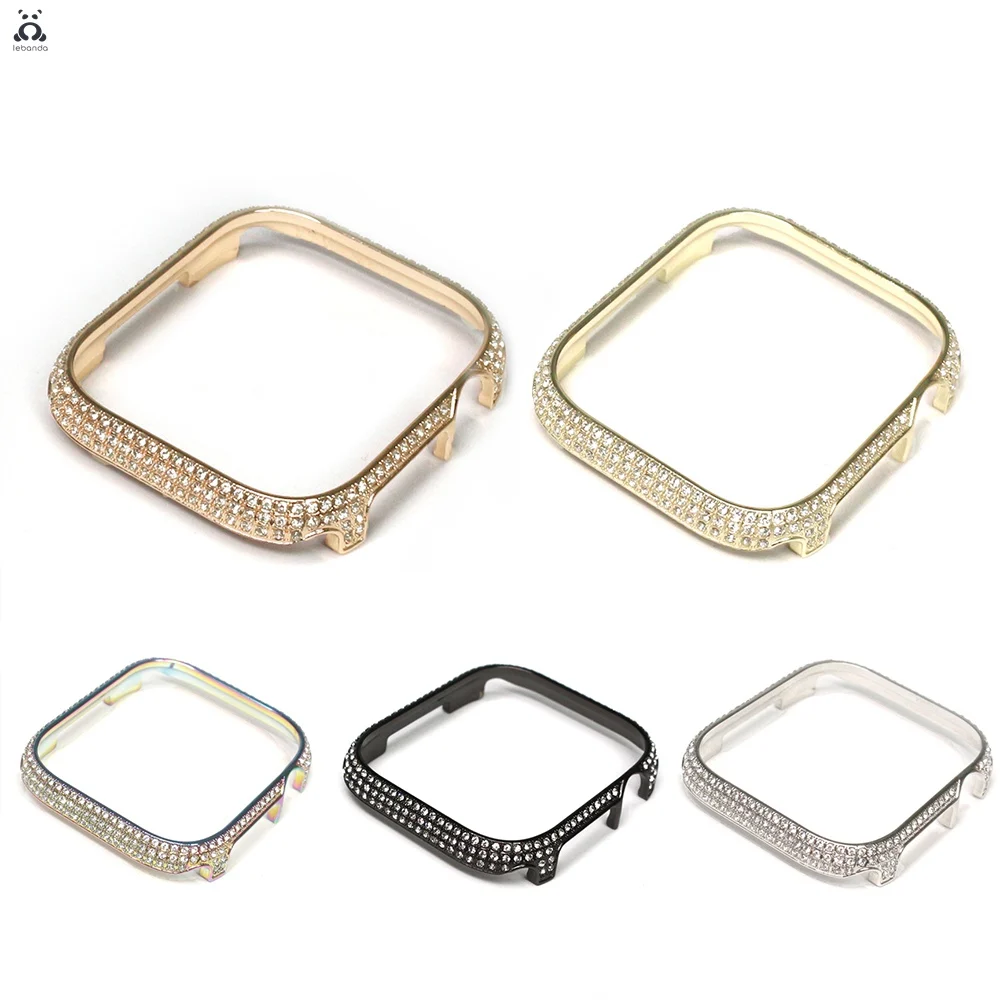 Shiny metal case for Apple Watch Series 8 7 6 SE 5 4 3 zircon frame protective cover for iWatch 40 44mm modern design fashion