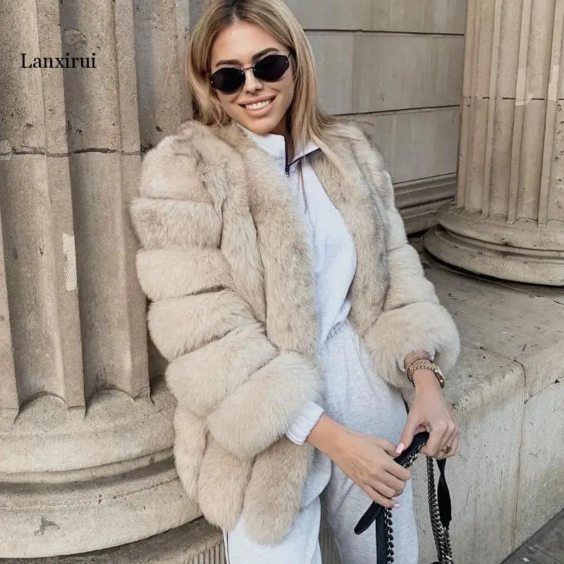 Fake Fox Fur Coat Silver Fox Fur Coat Women Winter black Coats  Long Sleeve Jacket Outerwear Women Fashion casaco feminino