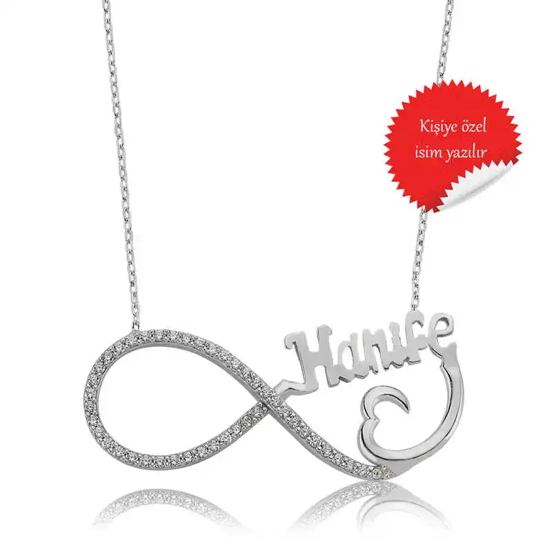 Silver Named Heart Infinity Necklace Stone 925 Sterling Fine Jewelry Wedding Party Birthday Gift - Box -for - Pendant - Chain Choker - Female - Ladies - Fashion