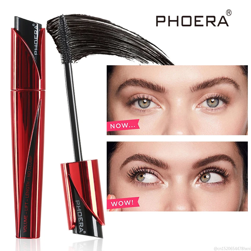 PHOERA Schwarz 9D Mascara Rimel für Wimpern Verlängerung Dicke Wasserdichte Natürliche Verlängerung Curling Seide Faser Lash Make-Up TSLM1