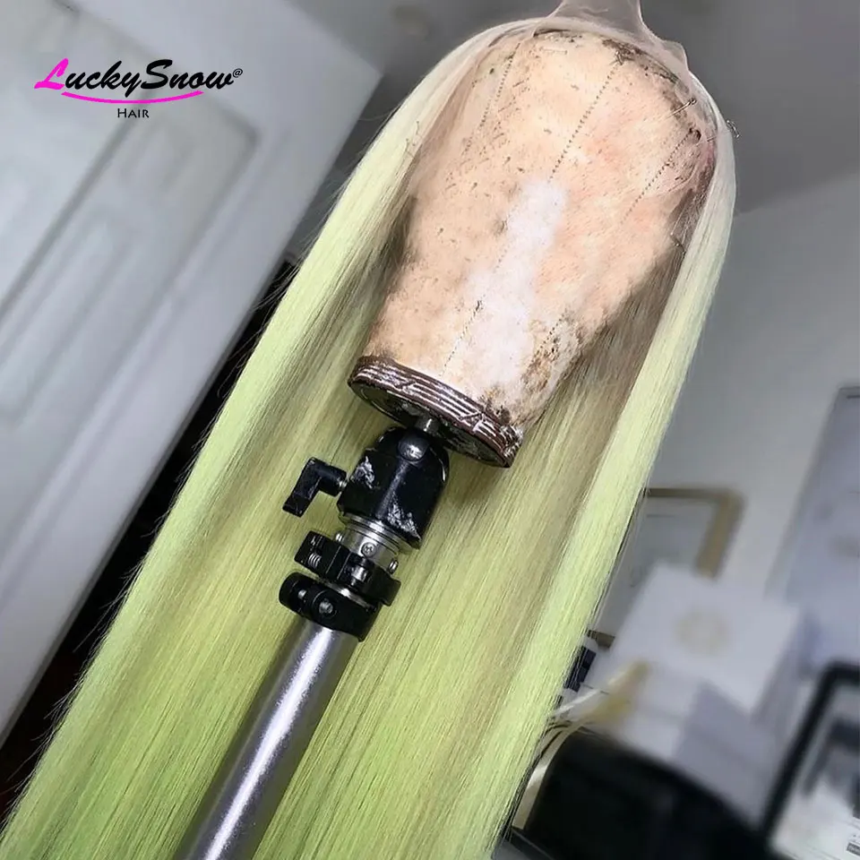 

Mint Green Straight 180 Density 32 Inches 13x4 HD Transparent Lace Front Wigs For Women Brazilian Human Hair Wig Pre Plucked