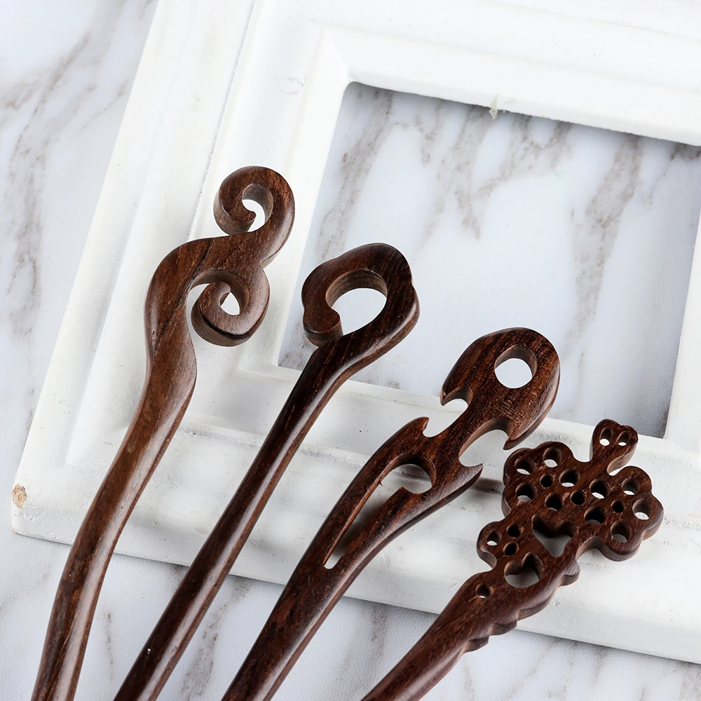 2023 New Fashion Sandalwood Wood Chopstick Hair Stick Handmade Carved Retro Style Women Hair Styling Tools Accessories