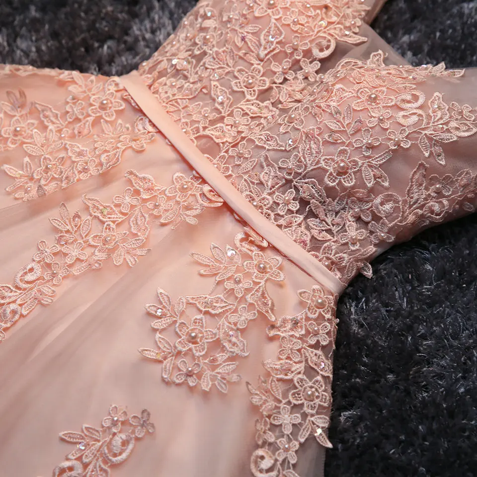 Elegantes vestidos de baile rosa pérola, decote em V curto, apliques perolados, com renda até o joelho, vestidos de festa de formatura, sexy, 2021