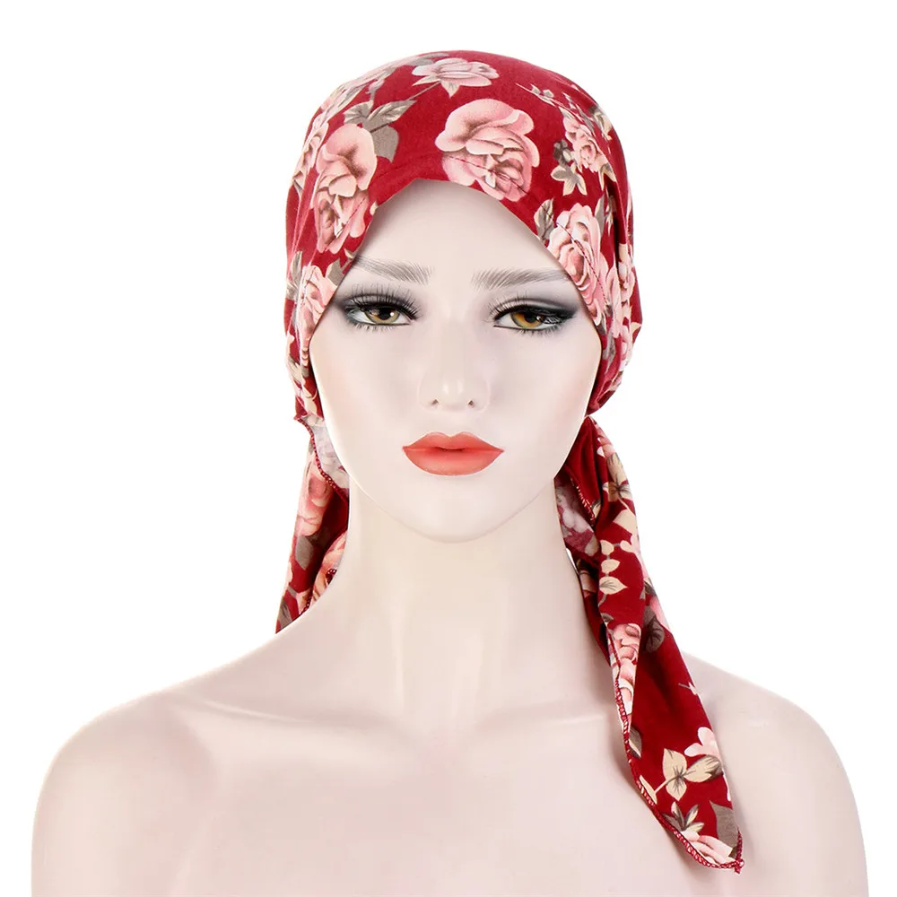 

Muslim Hijab Cancer Chemo Flower Print Hat Turban Cap Cover Hair Loss Stretch Head Scarf Wrap Pre-Tied Headwear Strech Bandana