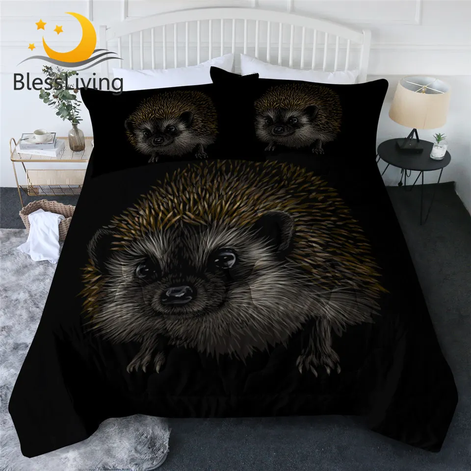 

BlessLiving Hedgehog Summer Quilt Set Covert Animal Kids Bedding 3pcs Cute Bedspreads Black Cozy Comfortable Couette De Lit