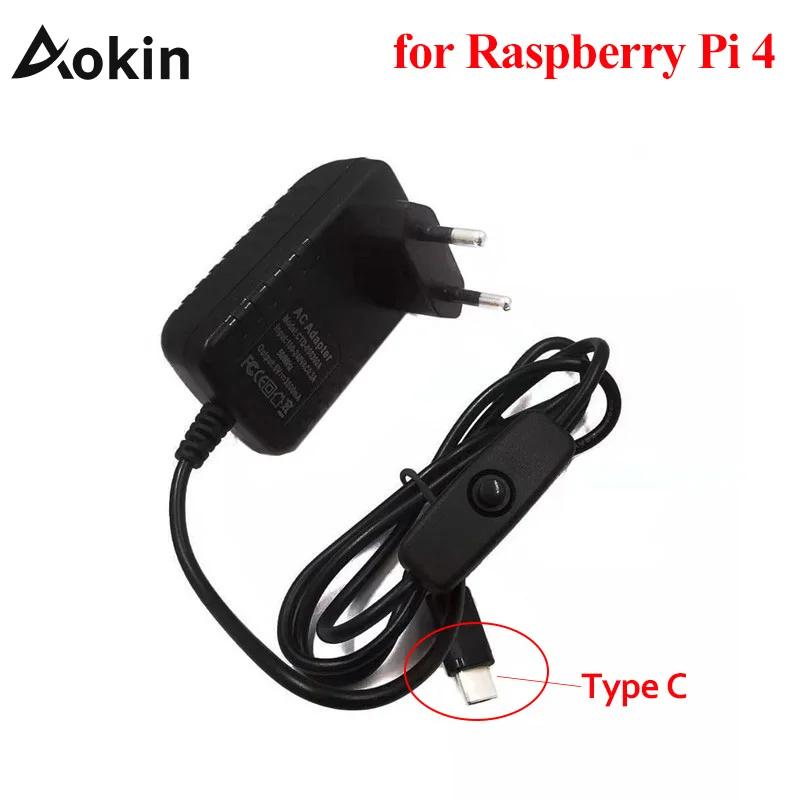 Adaptor Pengisi Daya Raspberry Pi 4 Catu Daya Tipe C 5V 3A dengan Tombol Sakelar untuk Raspberry Pi 4 Model B Catu Daya USB