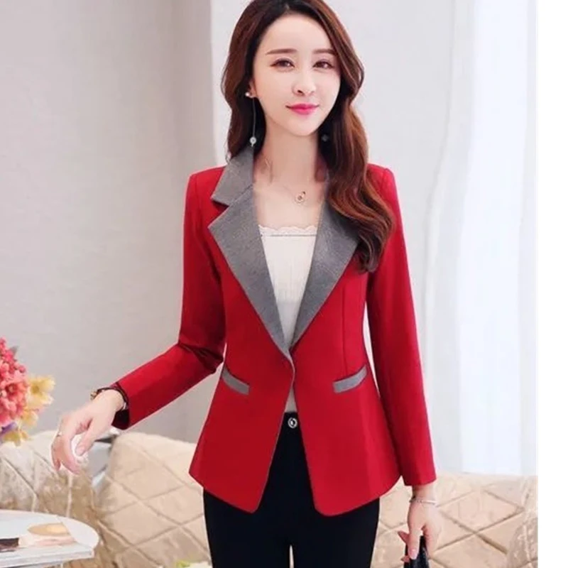 Elegant Women Single Button Blazers Vintage Long Sleeve Casual Outerwear M-3XL Ladies Office Chic Suit Coat Tops Autumn Jacket