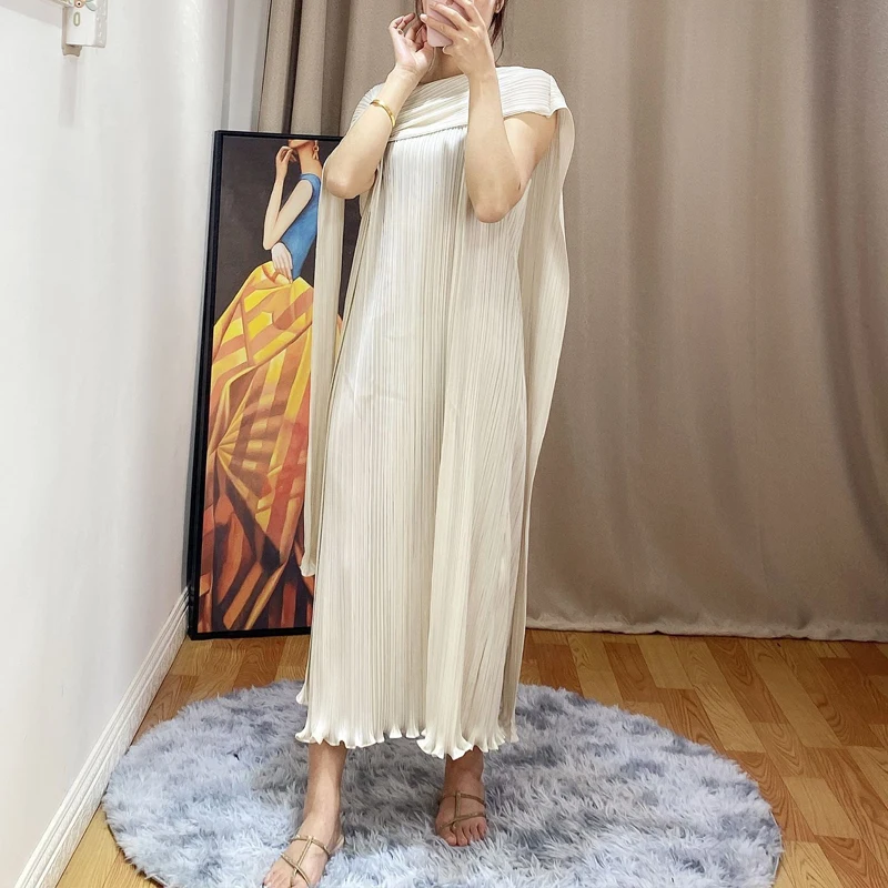 Summer new Women holiday style Dresses Miyak  pleated Fashion Fungus Design solid loose Large Szie Female Dress Tide D67967