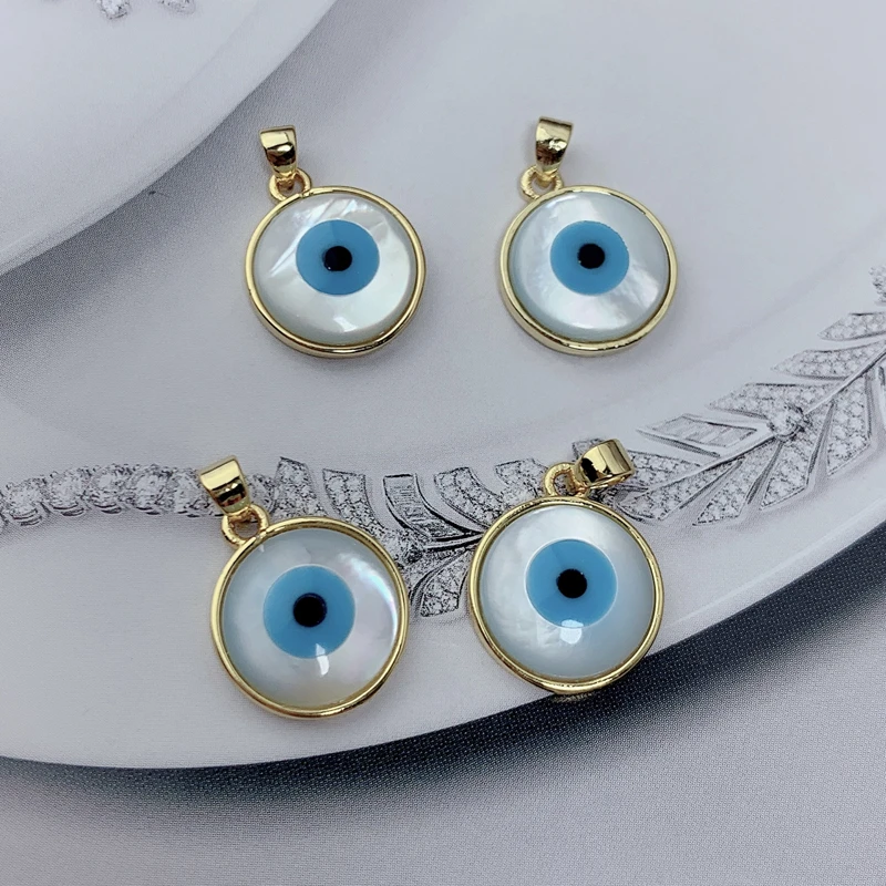 Round MOP Pearl Shell Blue Evil Eye Pendant Charms For Jewelry Making Women Necklace Pendants Wholesale