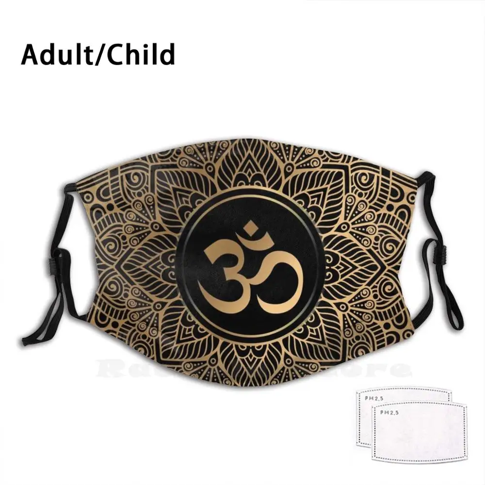 Golden Mandala Funny Print Reusable Pm2.5 Filter Face Mask Gold Golden Mandala Om Yoga Aum Ohm Henna