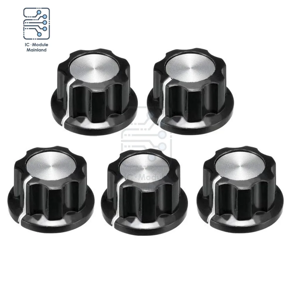 

5-10PCS/Lot 19.5x11.5mm 6mm Diameter Shaft Silver Tone Top Potentiometer Volume Control Rotary Knobs MF-A01 Guitar Volume Knob