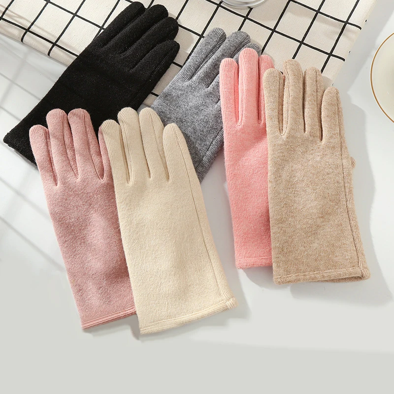 

New Women Winter Imitate Cashmere Solid Simple Style Fashion Plus Velvet Thicken Touch Screen Cycling Drive Mittens Gloves
