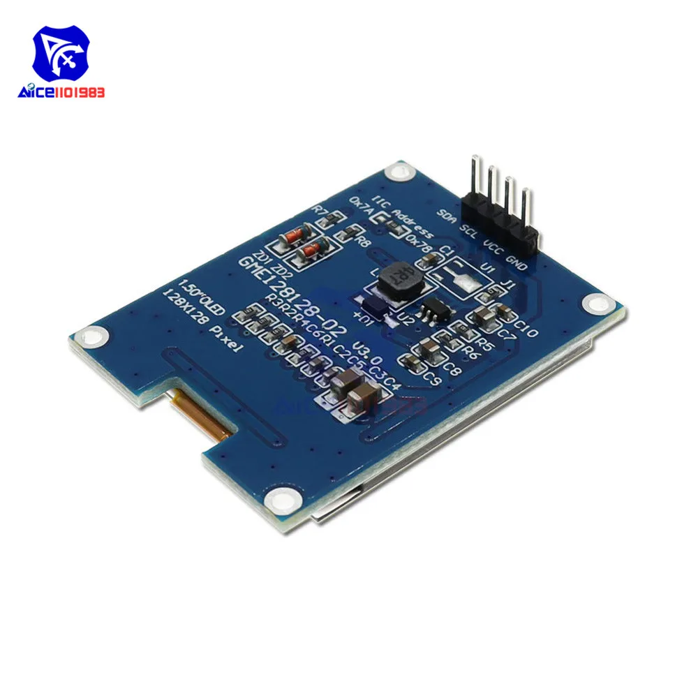 Diymore Layar Tampilan LCD 1.5 Inci 128128 Modul Pelindung OLED 4 Pin Antarmuka IIC Driver SSD1327 untuk Arduino STM32 Raspberry Pi