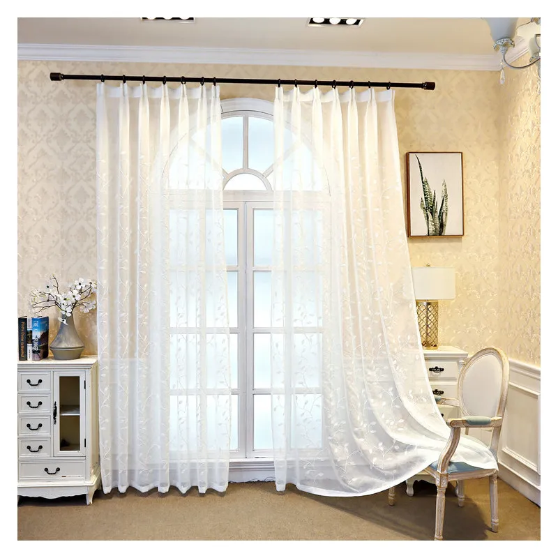 Modern Embroidered White Voile Curtains for Living Room Leaves Tulle Fabrics Bedroom Window Treatment Custom Drapes Kitchen