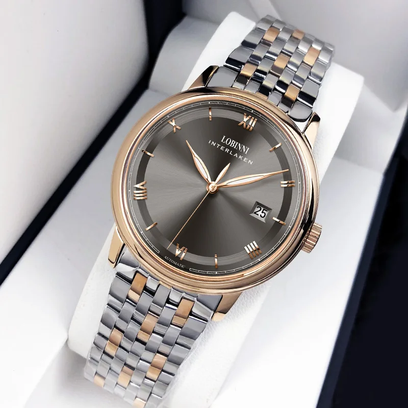 LOBINNI 316L Stainless Steel Automatic Mechanical Watches Men Ultra Thin White Dial MIYOTA Movement Waterproof Watches