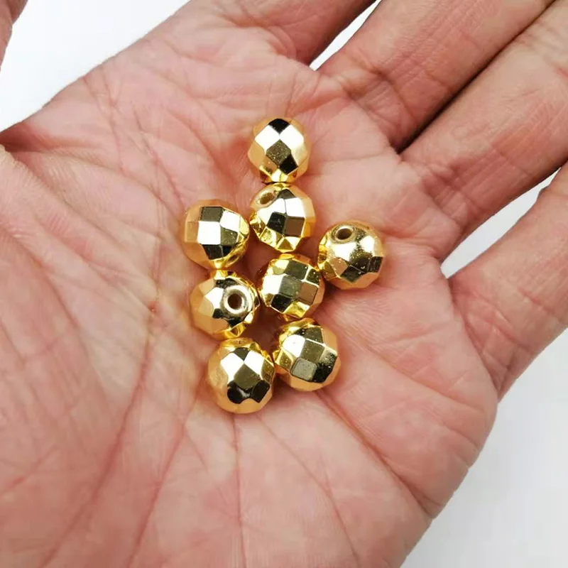 Yellow Gold Color Faceted Hematite beads Natural Stone 2/3/4/6/8/10mm Round Loose beads Jewelry Making bracelets necklace DIY