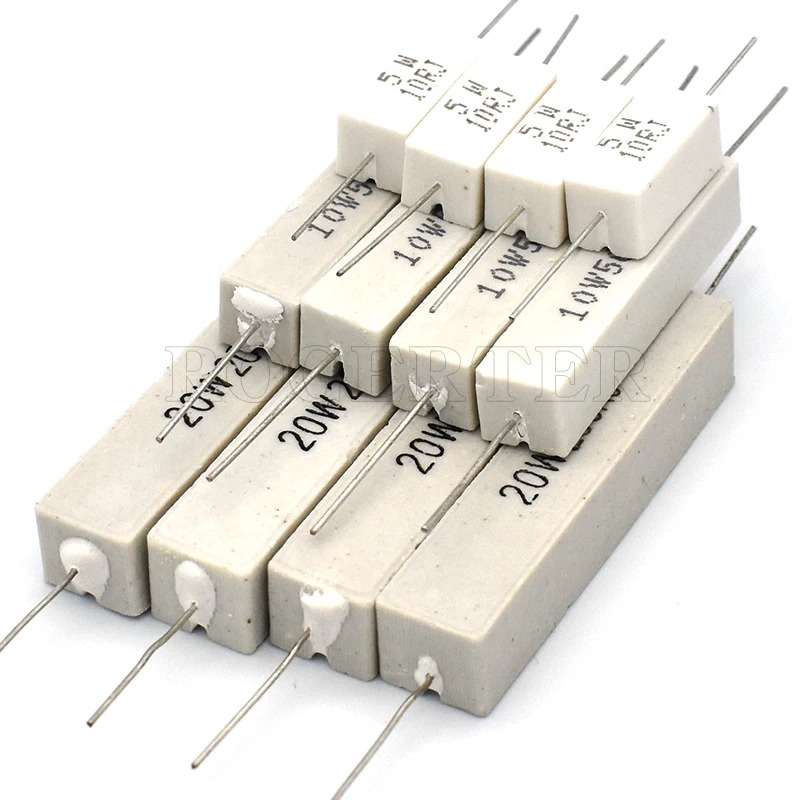 Resistor cerâmico do resistor do cimento de 5w 10w 20w 5% 0.1ohm/0.22/0.33/0.5/1/2/2.2/2.5/3/3.3R/4.7/5/8/10R/20/30/33/47/50/100ohm/1KR