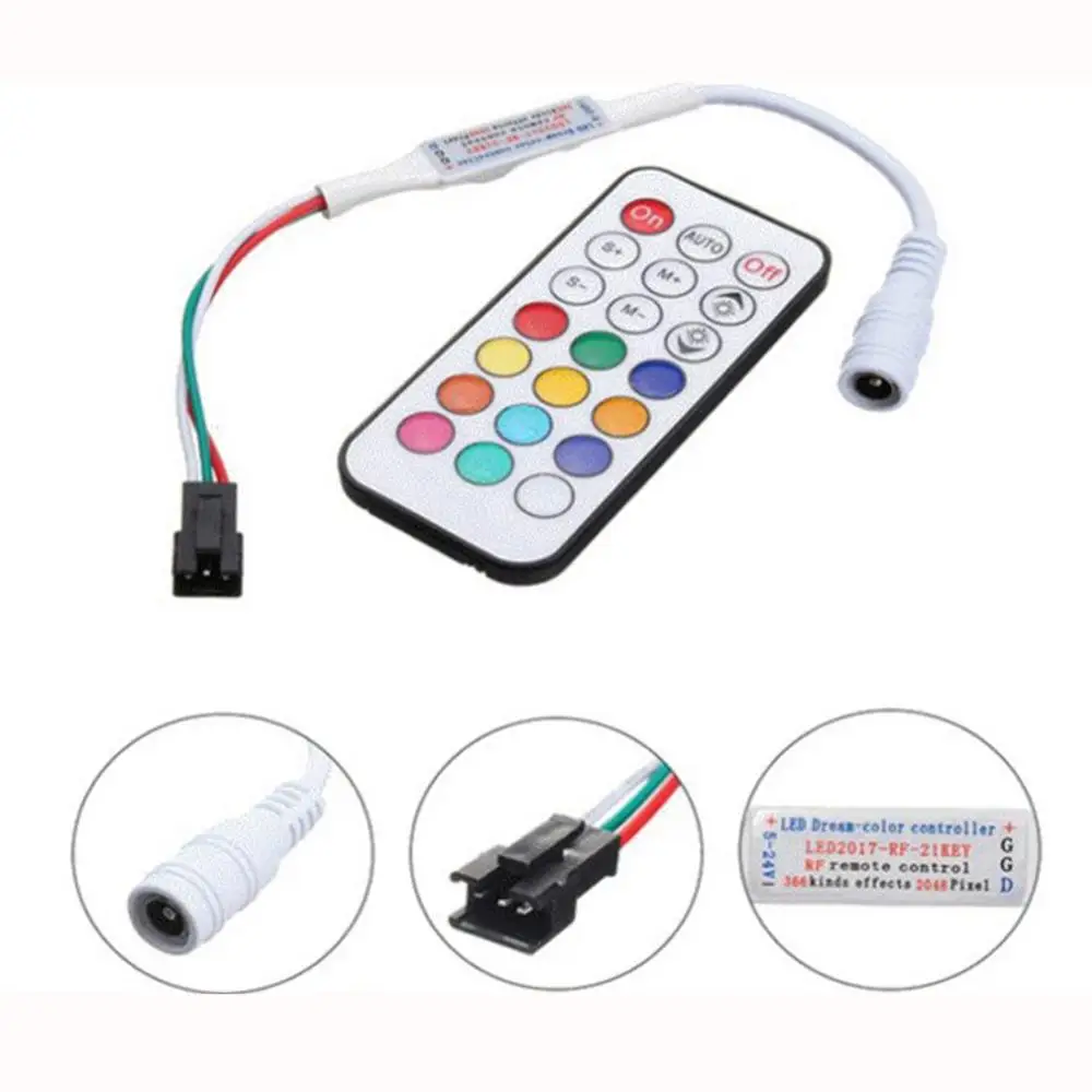 Mini 2811 led Controller with 14keys 21keys wireless Remote For DC5V 12V 24V RF WS2811 2812 Dream Color LED Strip Light